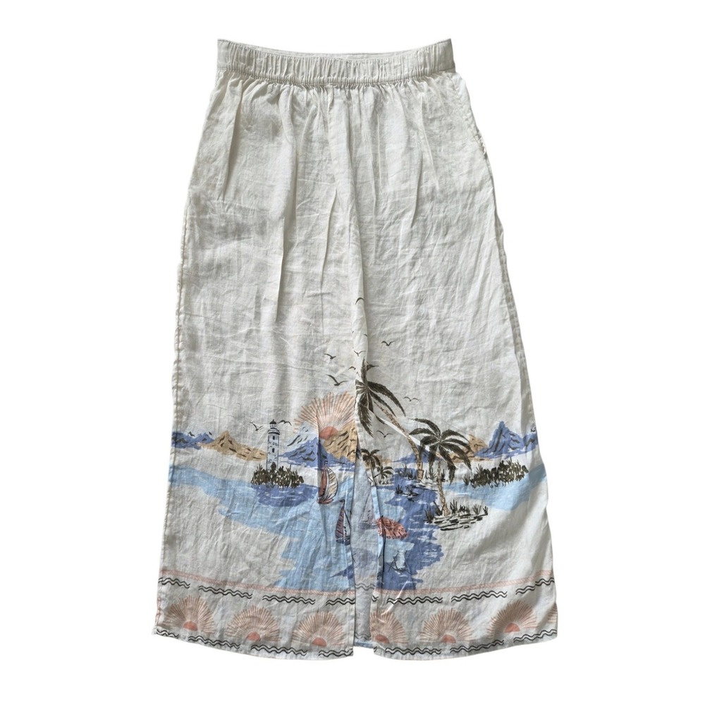 Cynthia Rowley Tropical Linen Maxi Skirt M Semi-sheer White Nautical Boho Beach - Picture 4 of 13